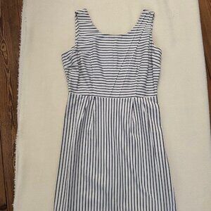 Striped Sleeveless A-Line Dress w/V-Front Seams & Open Back